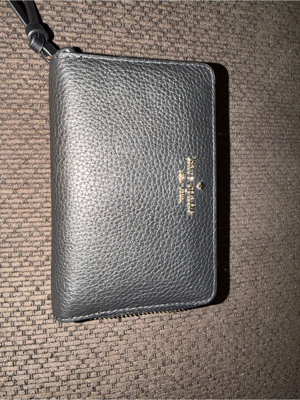 Kate Spade Black Pebbled Leather Wallet with Gold Logo
